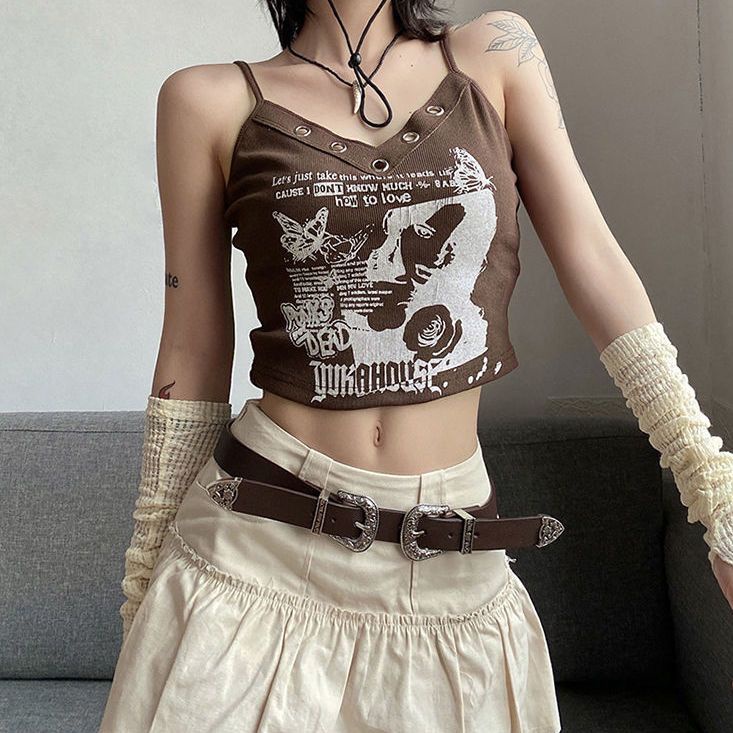 Áo Hai Dây Mỏng Mùa Hè Ôm Dáng Vừa Vặn Không Tay In Họa Tiết Retro Mỹ Màu Trơn Hợp Thời Trang Cho Nữ