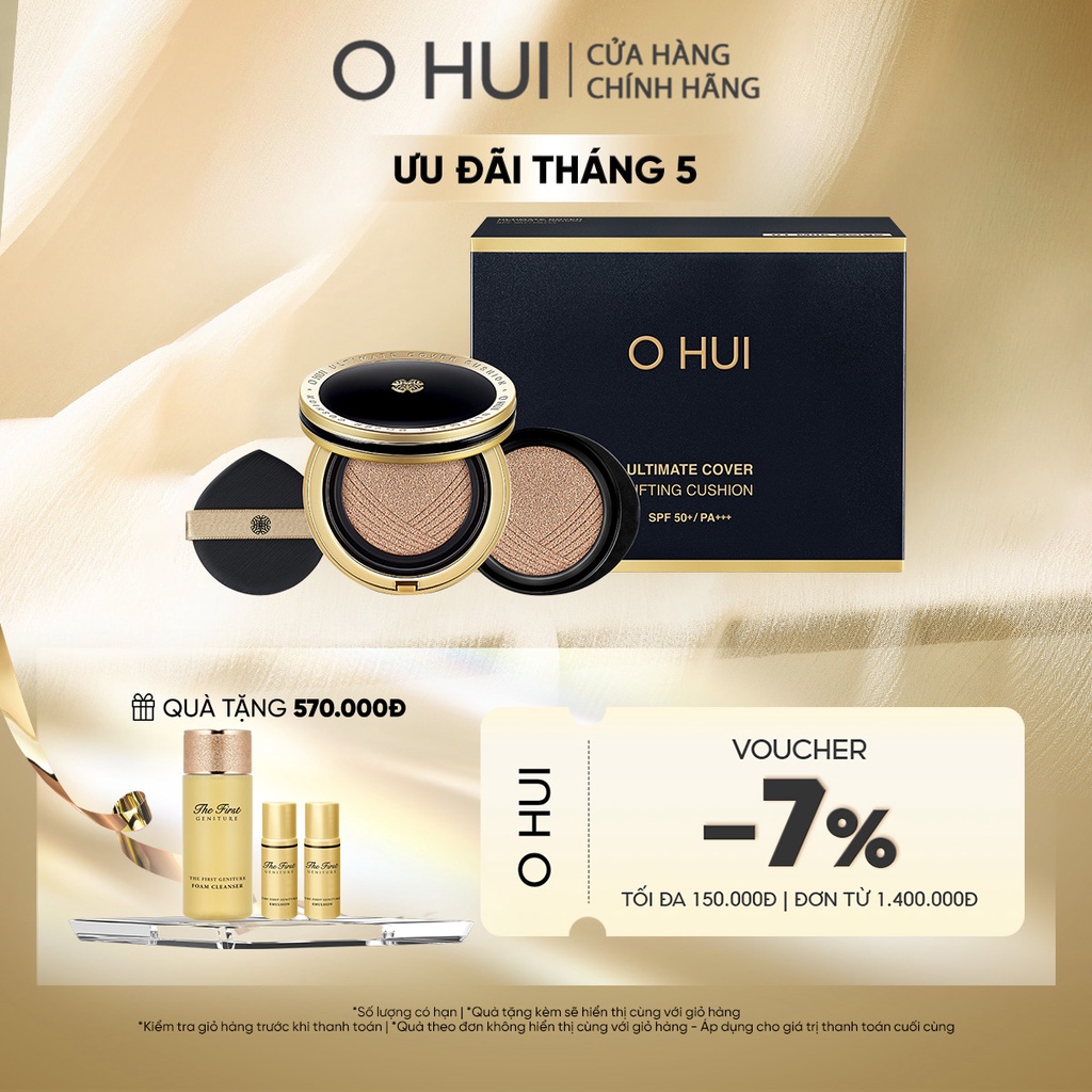 Phấn nước che khuyết điểm và nâng cơ vượt trội O HUI Ultimate Cover Lifting Cushion SPF50+ PA+++ - Tặng 1 lõi refill