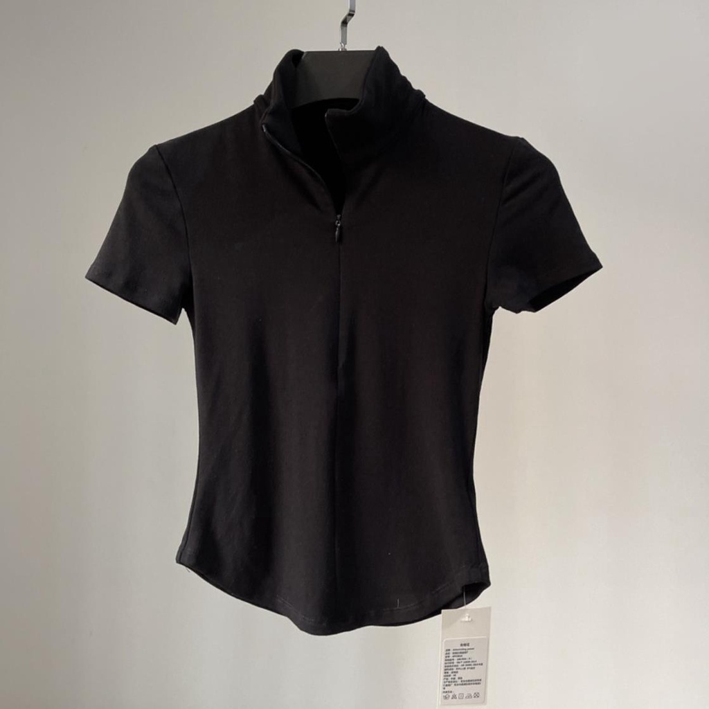 Áo Thun Ngắn Tay Cổ Tròn Phối Khóa Kéo Phong Cách Châu Âu Thời Trang Cho Nữ