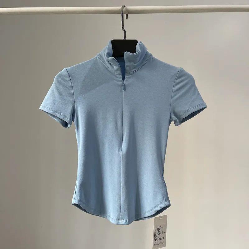 Áo Thun Ngắn Tay Cổ Tròn Phối Khóa Kéo Phong Cách Châu Âu Thời Trang Cho Nữ
