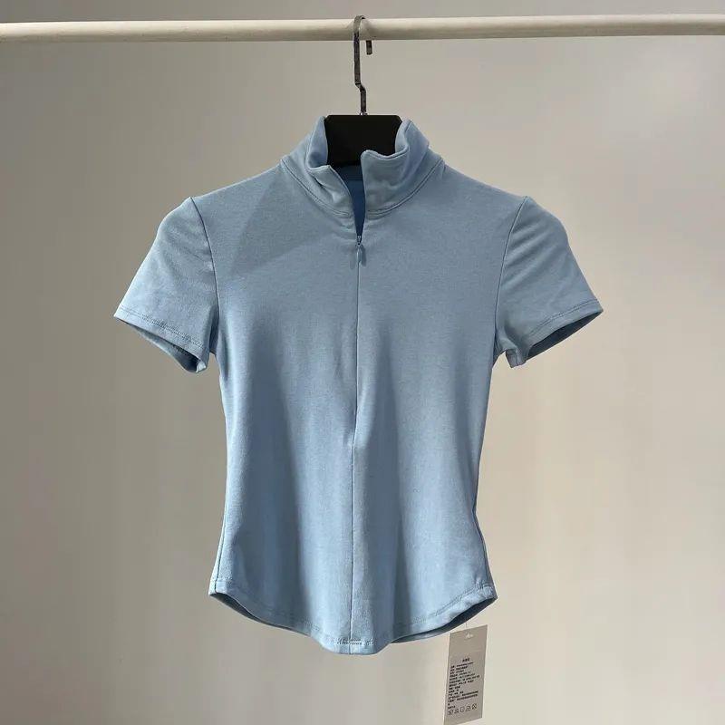 Áo Thun Ngắn Tay Cổ Tròn Phối Khóa Kéo Phong Cách Châu Âu Thời Trang Cho Nữ