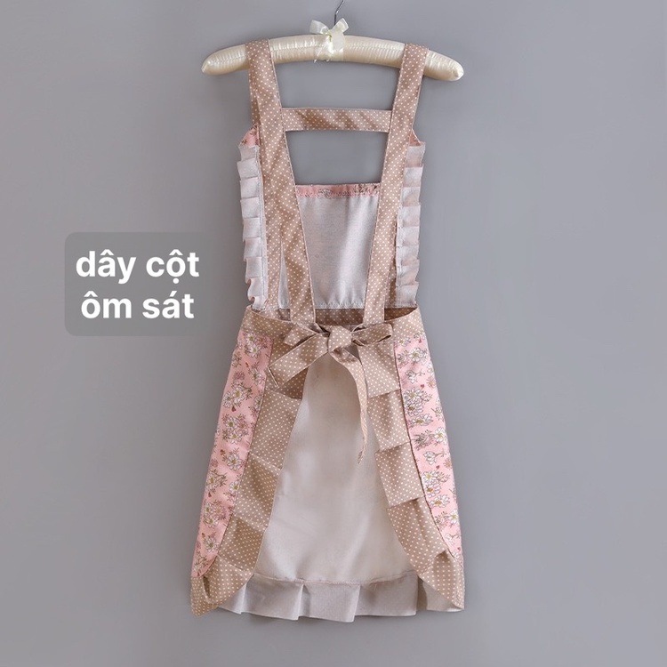 Tạp Dề Hoa Chống Thấm Nước Và Dầu Viền Bèo Đáng Yêu Cho Nữ