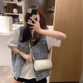  Túi Xách Đeo Vai Hình Trụ Nhỏ Dây Xích Vàng Kim Hình Lưới Kim Cương niche Nghiêng p Cho Nữ 