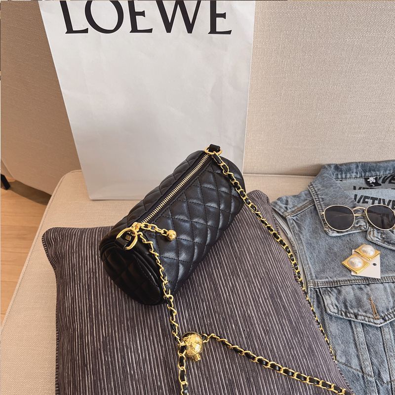 Túi Xách Đeo Vai Hình Trụ Nhỏ Dây Xích Vàng Kim Hình Lưới Kim Cương niche Nghiêng p Cho Nữ