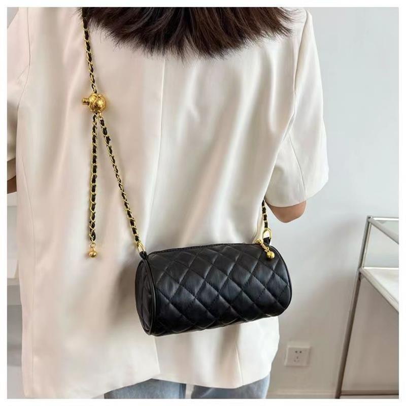 Túi Xách Đeo Vai Hình Trụ Nhỏ Dây Xích Vàng Kim Hình Lưới Kim Cương niche Nghiêng p Cho Nữ