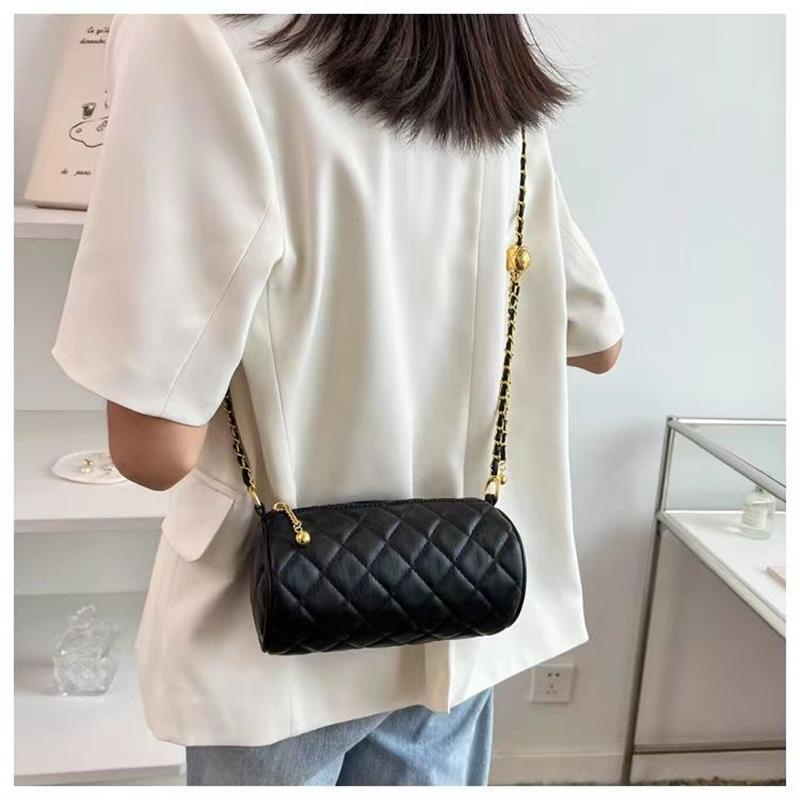 Túi Xách Đeo Vai Hình Trụ Nhỏ Dây Xích Vàng Kim Hình Lưới Kim Cương niche Nghiêng p Cho Nữ