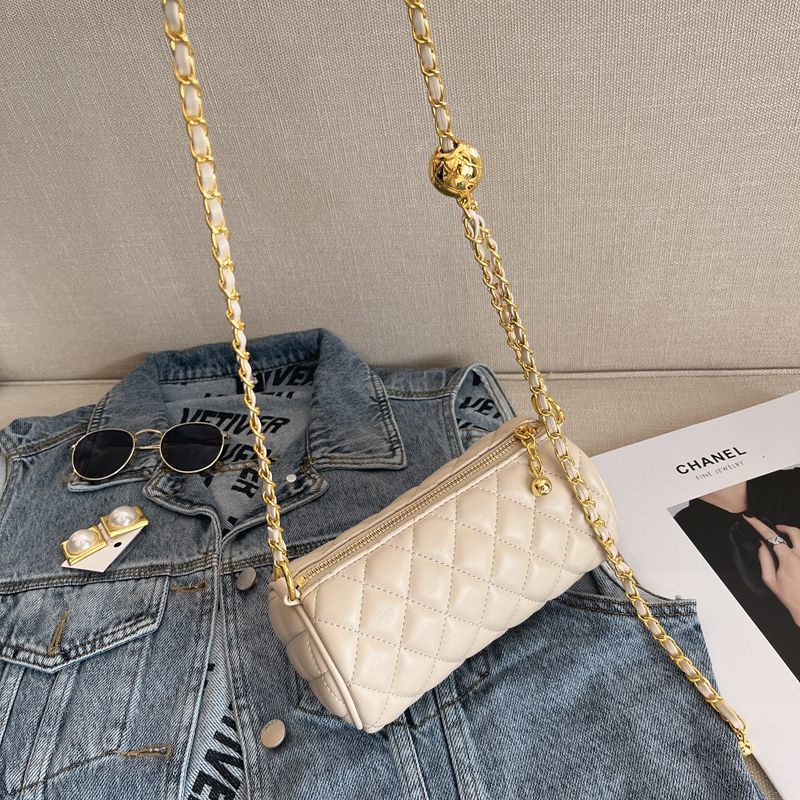 Túi Xách Đeo Vai Hình Trụ Nhỏ Dây Xích Vàng Kim Hình Lưới Kim Cương niche Nghiêng p Cho Nữ