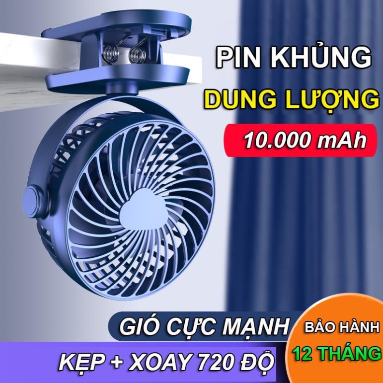 Quạt cầm tay mini kẹp bàn pin tích điện 10000 mAh KESIJAR K6 sử dụng liên tục 10 giờ/ 1 lần sạc đầy, cổng sạc USB 5v/1A
