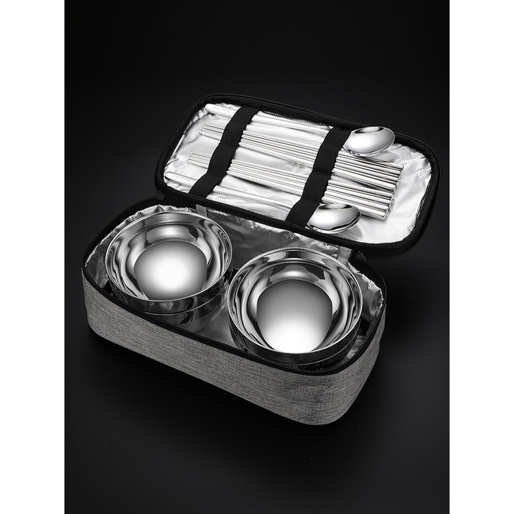 Daoqi 304 Inox Di Động Bộ Bát Đũa Bộ Đồ Ăn Du Lịch Ngoài Trời Take Away Trẻ Em Học Sinh Bộ Đồ Ăn Cho Bé