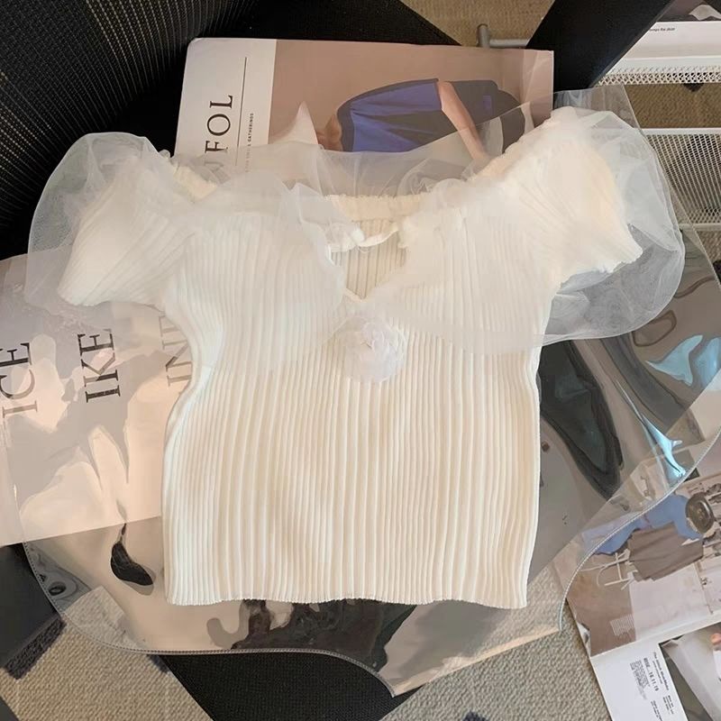 Jiashucheng Áo Dệt Kim Tay Ngắn Cổ Một Đường Viền Ren Phong Cách Pháp Thời Trang Mùa Hè 2023 Thiết Kế Ngọt Ngào Dành Cho Bạn Nữ