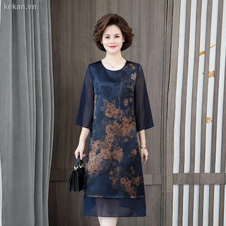 Đầm dài trung niên vải voan mỏng cỡ lớn thời trang cho phụ nữ trung niên