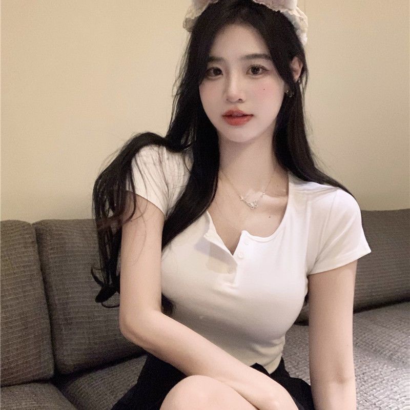 Áo Thun Ngắn Tay Màu Xám Phong Cách Hàn Quốc Mẫu Mới 2023 Thời Trang Mùa Hè Cho Nữ