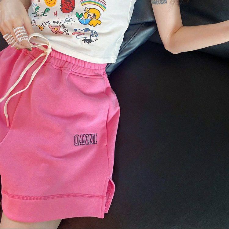 Bán Chạy Nhất Jiashucheng#Quần Short Nữ Lưng Cao Ống Rộng Thêu Chữ Thời Trang Mới