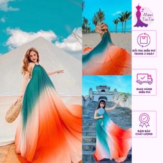 Đầm maxi loang omber xanh cam siêu xinh kèm ảnh thật