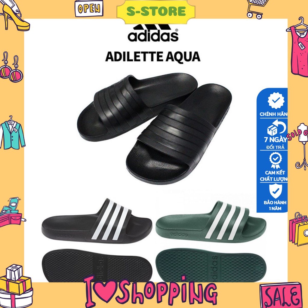 Dép quai ngang 3 sọc thể thao Adidas chính hãng, Dép cao su đúc nguyên khối chống nước đế cao 3cm êm chân