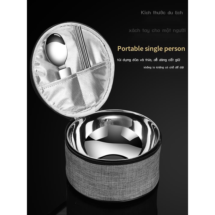 Daoqi 304 Inox Di Động Bộ Bát Đũa Bộ Đồ Ăn Du Lịch Ngoài Trời Take Away Trẻ Em Học Sinh Bộ Đồ Ăn Cho Bé