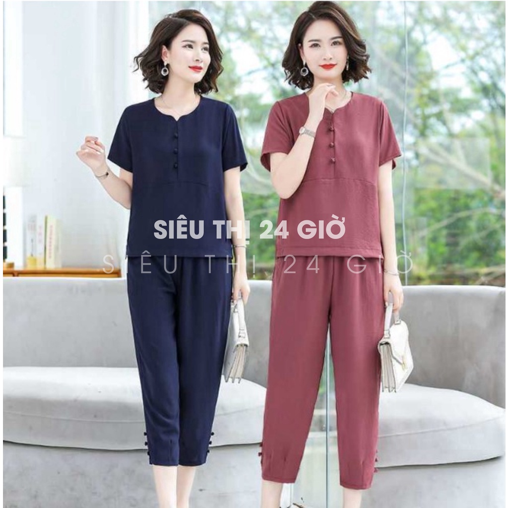 Đồ bộ mặc nhà tặng mẹ Siêu thị 24 giờ quần áo trung niên nữ form rộng rãi thoải mái ĐBH.67