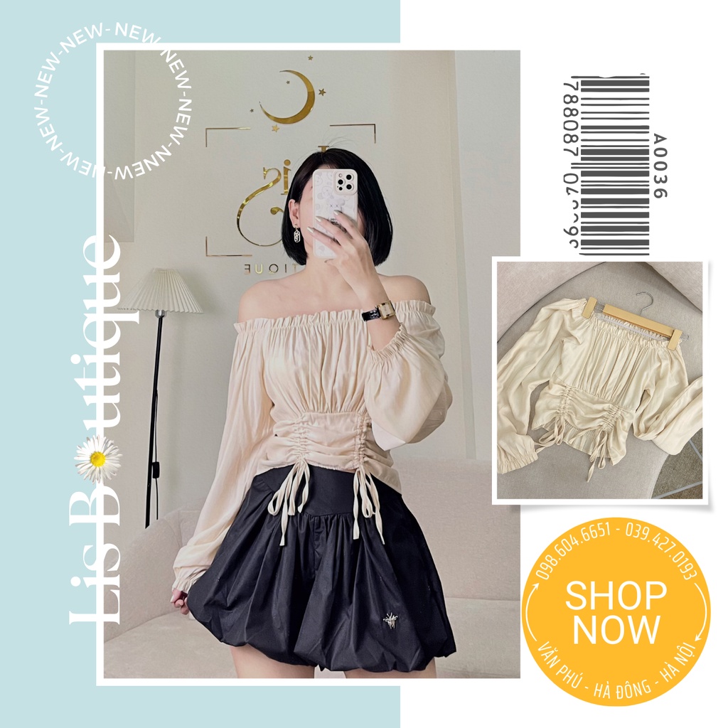 Áo hở vai, áo kiểu nữ, trần chun ulzzang Hàn Quốc màu be Lis Boutique - A0036