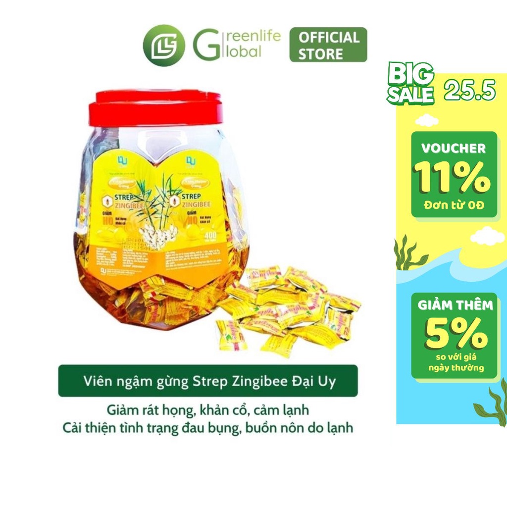 Kẹo gừng ngậm ho Strep Zingibee Đại Uy - Giảm ho, đau rát họng, khản cổ ( thành phần dược liệu)
