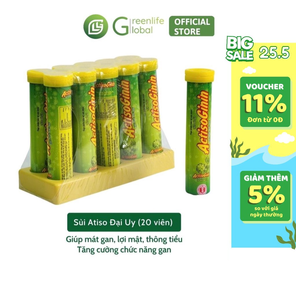 Sủi Actiso Đại Uy - Mát gan giải độc, lợi mật (Lọ 20 viên sủi)