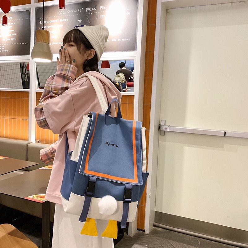 Balo hình dáng mông vịt vải Canvas kiểu dáng dễ thương dùng đi chơi đi học