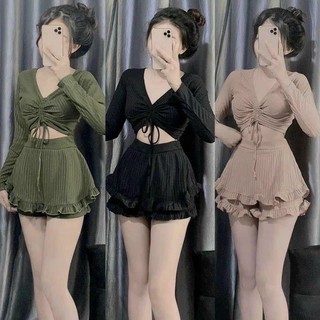 Sét áo phối rút + quần bèo siêu xinh, phom 38-53 ký vừa