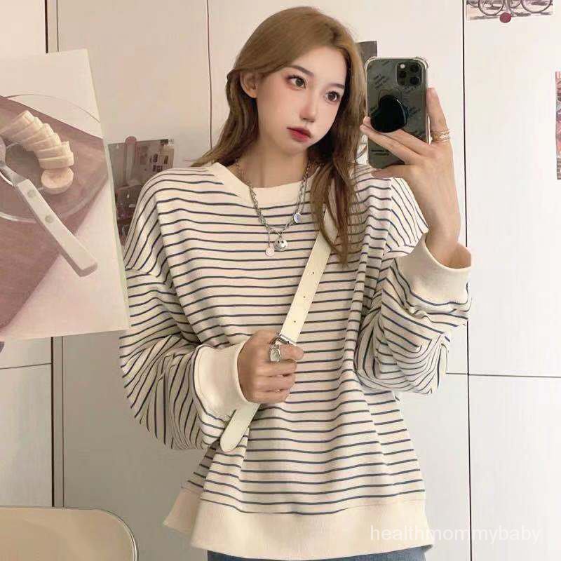 Trang Phục Cho Con Bú Dài TayTÁo Sơ Mi Thời Trang Vòng Cổ Sọc Áo Len Lỏng Lẻo Mỏng Áo Sơ Mi Quần Áo Mùa Thu Cho Con Bú