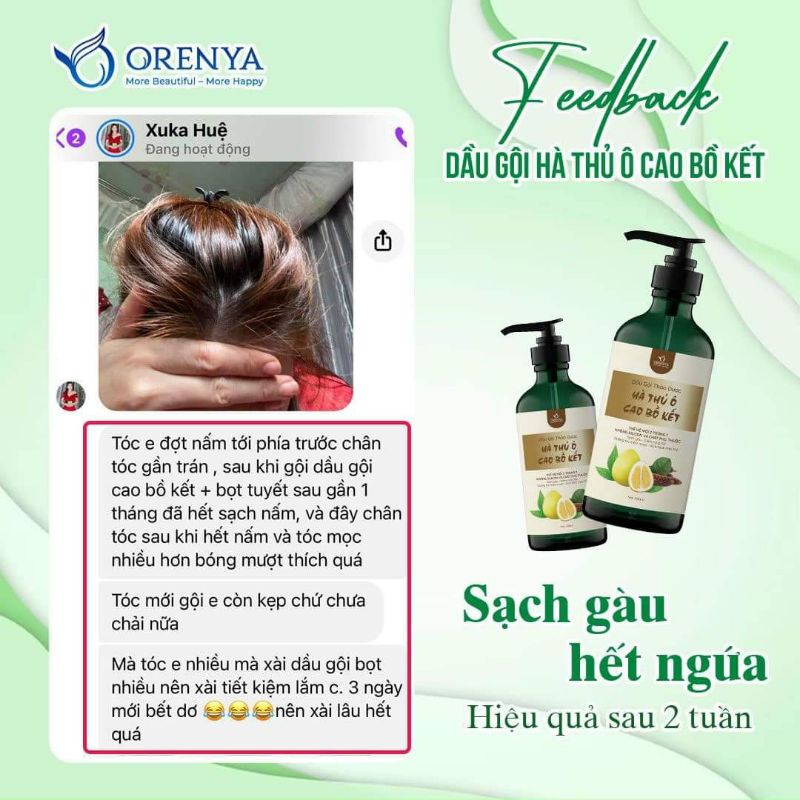 Dầu gội thảo dược Hà Thủ Ô Orenya Tặng 50k/1 sp ngăn rụng tóc,làm dày tóc hết gàu  kềm nhờn tóc bồng bềnh không bết rít