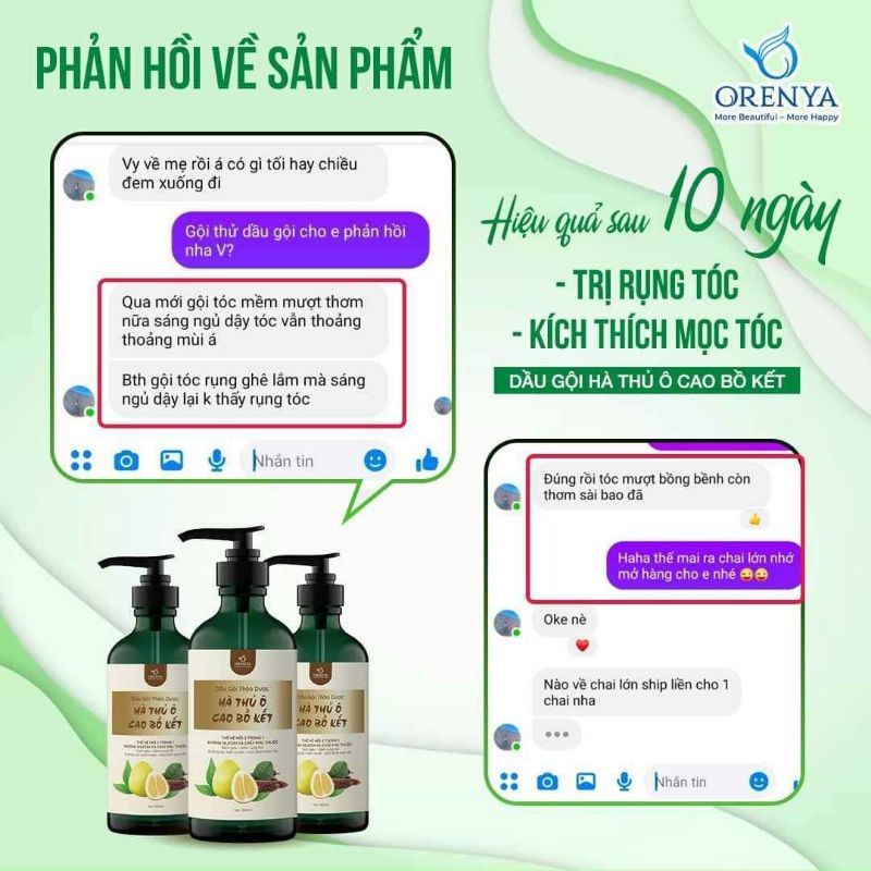 Dầu gội thảo dược Hà Thủ Ô Orenya Tặng 50k/1 sp ngăn rụng tóc,làm dày tóc hết gàu  kềm nhờn tóc bồng bềnh không bết rít