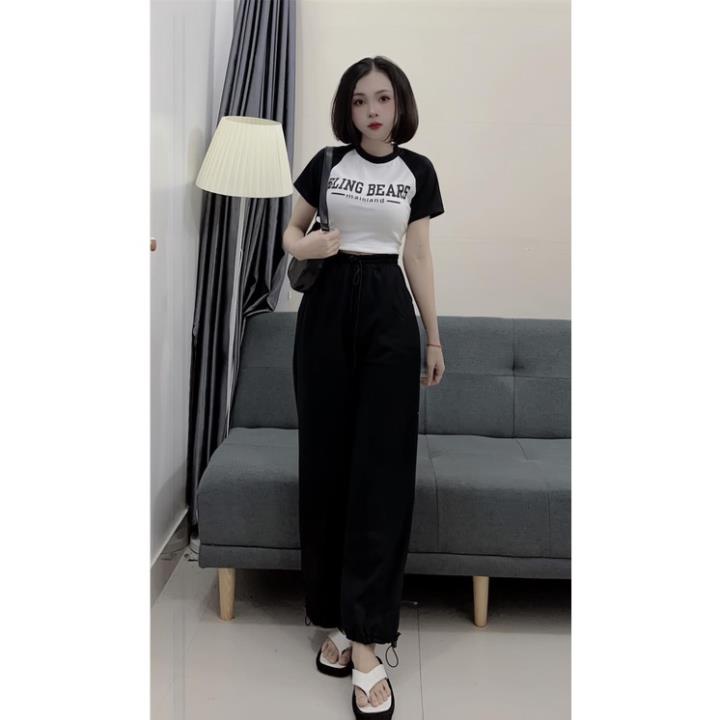 Set đồ nữ BELING quần rộng dáng suông nữ, áo phông croptop chất thun tăm thoáng mát thời trang
