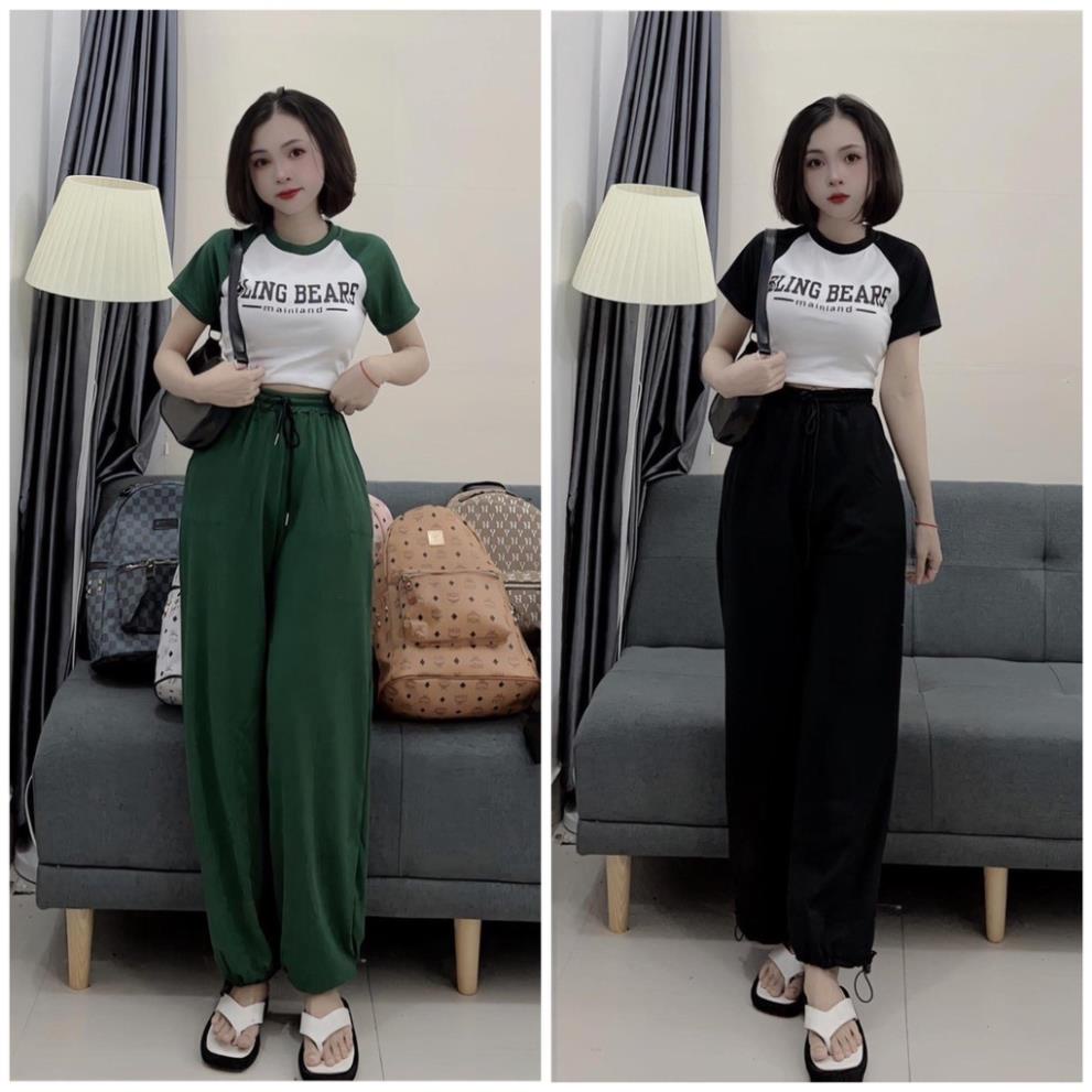 Set đồ nữ BELING quần rộng dáng suông nữ, áo phông croptop chất thun tăm thoáng mát thời trang