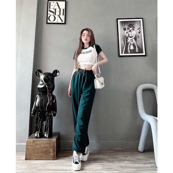 Set đồ nữ BELING quần rộng dáng suông nữ, áo phông croptop chất thun tăm thoáng mát thời trang