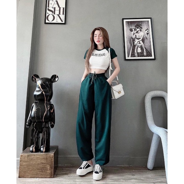 Set đồ nữ BELING quần rộng dáng suông nữ, áo phông croptop chất thun tăm thoáng mát thời trang