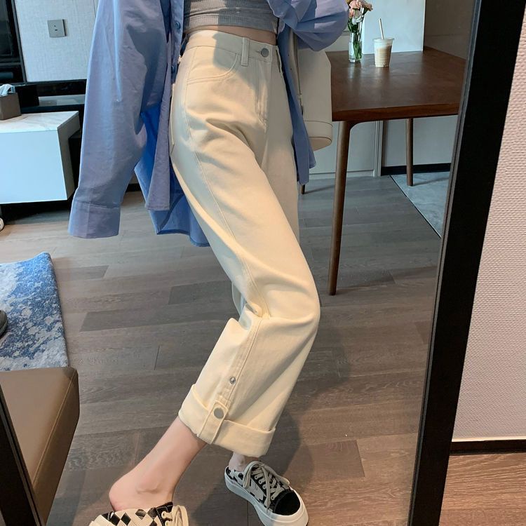 Jiashucheng Quần Jean Dài Tới Mắt Cá Chân Dáng Rộng Lưng Cao Phong Cách Xuân Thu 2023 Mới Cho Nữ