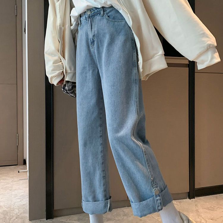 Jiashucheng Quần Jean Dài Tới Mắt Cá Chân Dáng Rộng Lưng Cao Phong Cách Xuân Thu 2023 Mới Cho Nữ