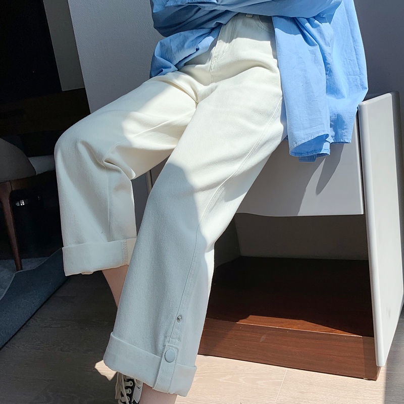 Jiashucheng Quần Jean Dài Tới Mắt Cá Chân Dáng Rộng Lưng Cao Phong Cách Xuân Thu 2023 Mới Cho Nữ