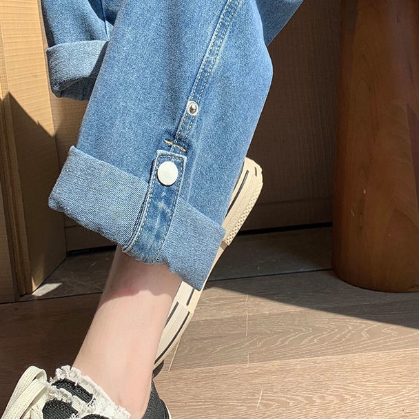 Jiashucheng Quần Jean Dài Tới Mắt Cá Chân Dáng Rộng Lưng Cao Phong Cách Xuân Thu 2023 Mới Cho Nữ