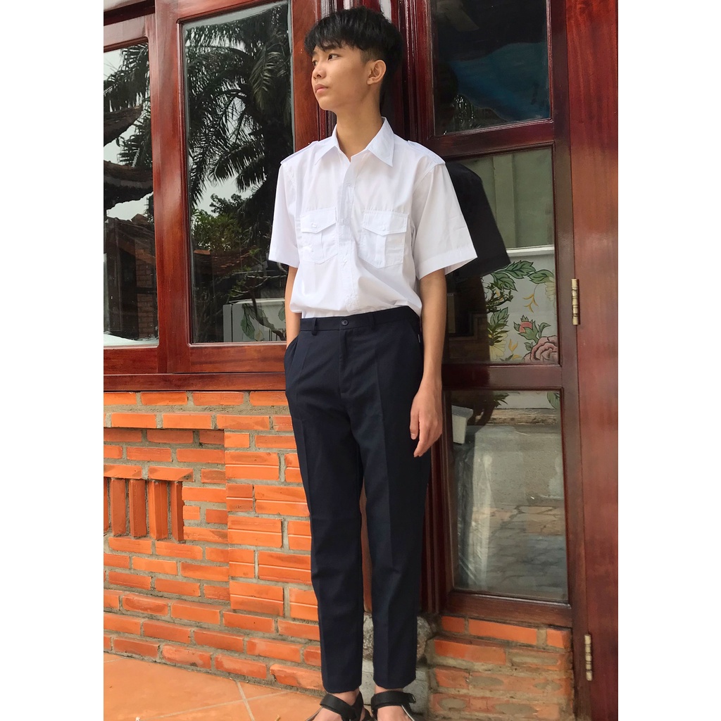 Bộ đồng phục học sinh nam Áo sơ mi bé trai có nắp Quần tây bé trai đi học quai rẽ