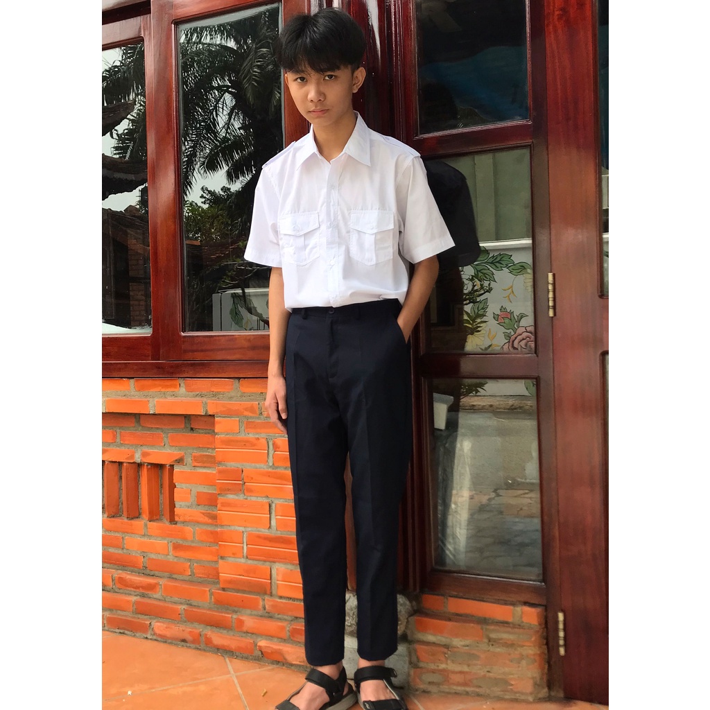 Bộ đồng phục học sinh nam Áo sơ mi bé trai có nắp Quần tây bé trai đi học quai rẽ