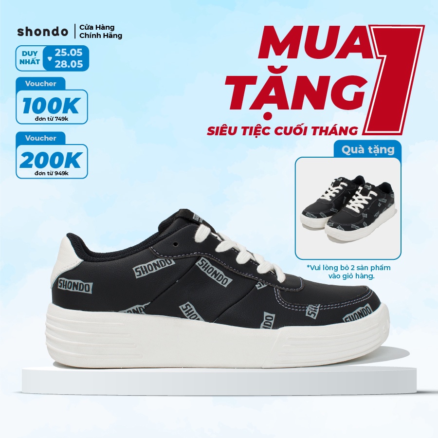 Giày Sneaker Nam Nữ Shondo Sneaker Class 1 Monogram Đen SND0110