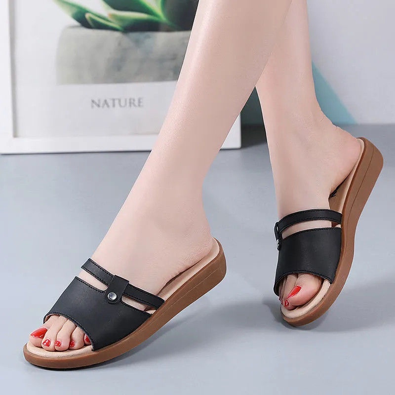 Dép Sandal Đế Mềm Bằng Da Bền Thoải Mái Chống Trượt Mùa Hè Cho Nữ