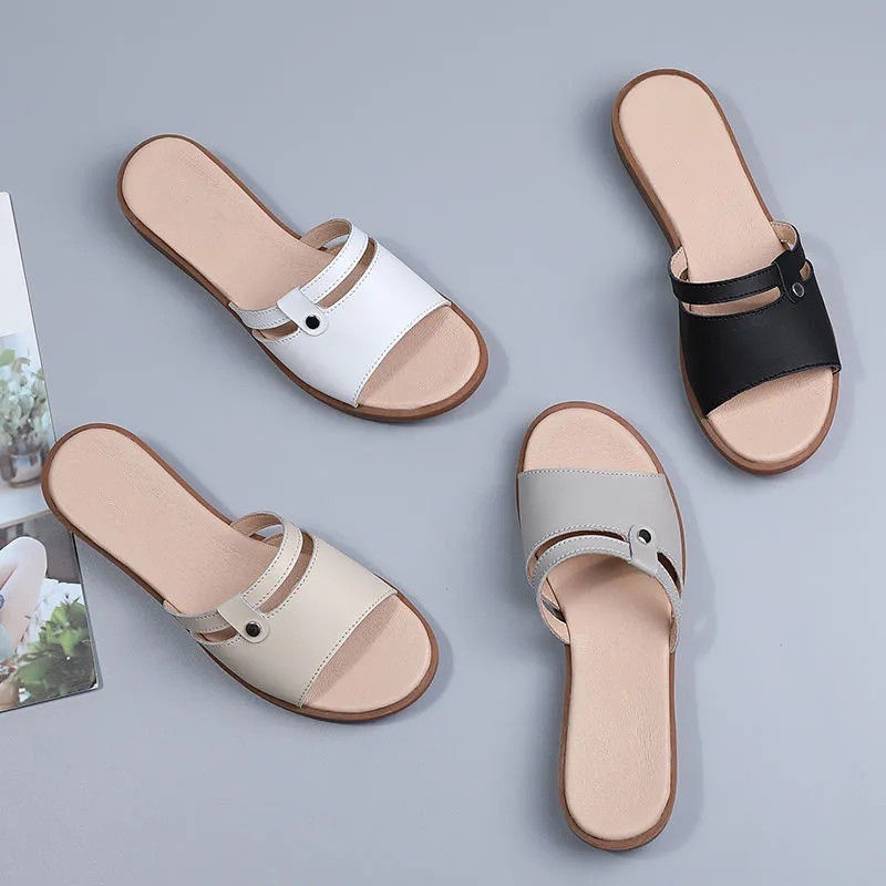 Dép Sandal Đế Mềm Bằng Da Bền Thoải Mái Chống Trượt Mùa Hè Cho Nữ