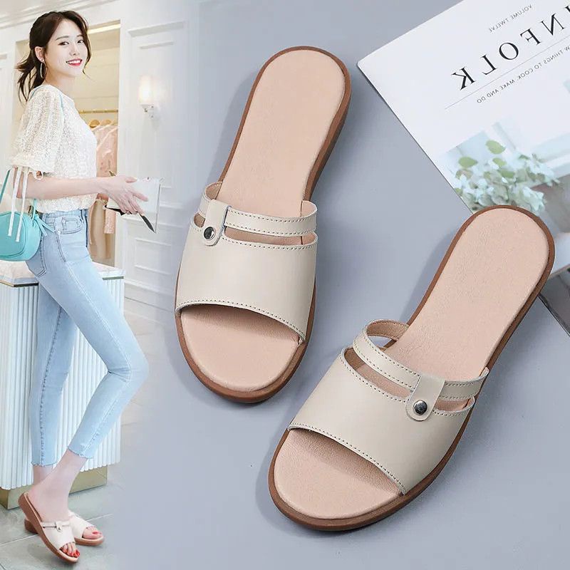 Dép Sandal Đế Mềm Bằng Da Bền Thoải Mái Chống Trượt Mùa Hè Cho Nữ