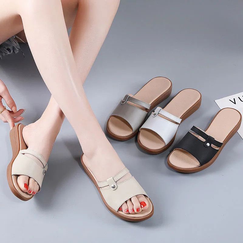 Dép Sandal Đế Mềm Bằng Da Bền Thoải Mái Chống Trượt Mùa Hè Cho Nữ