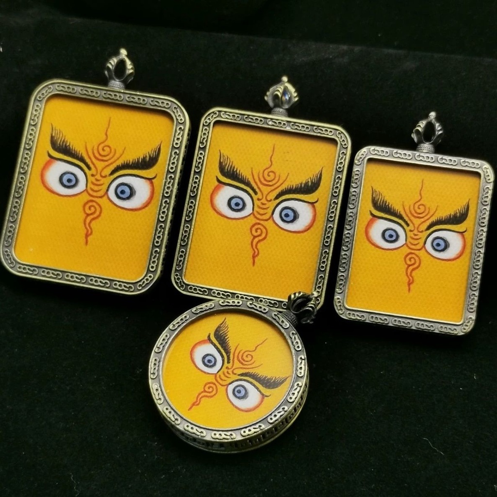 Tangka Mặt Dây Chuyền Màu Đồng Mặt Hình Mắt Mèo Huang Caishen Fayan Thangka Boruofa Boruofa