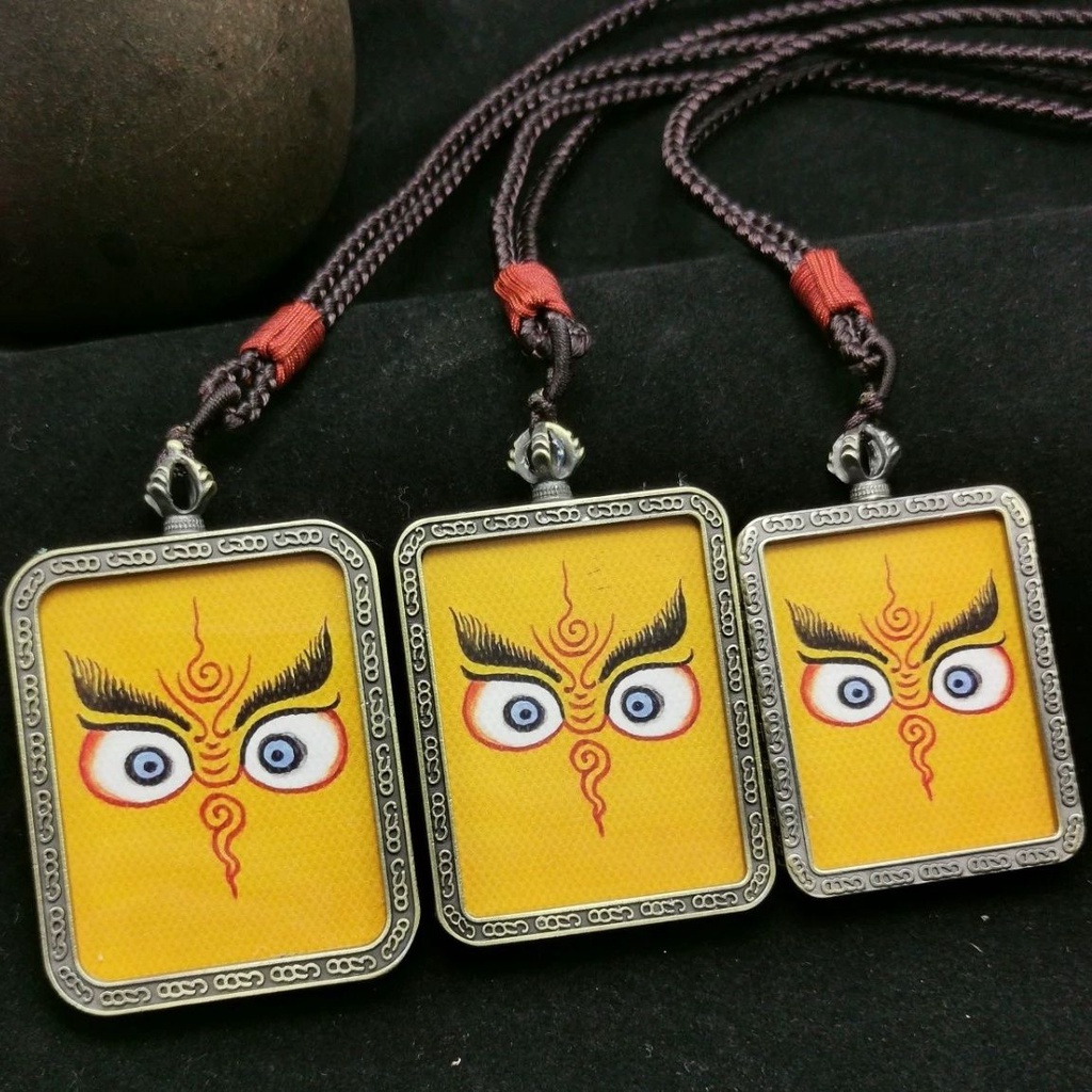 Tangka Mặt Dây Chuyền Màu Đồng Mặt Hình Mắt Mèo Huang Caishen Fayan Thangka Boruofa Boruofa