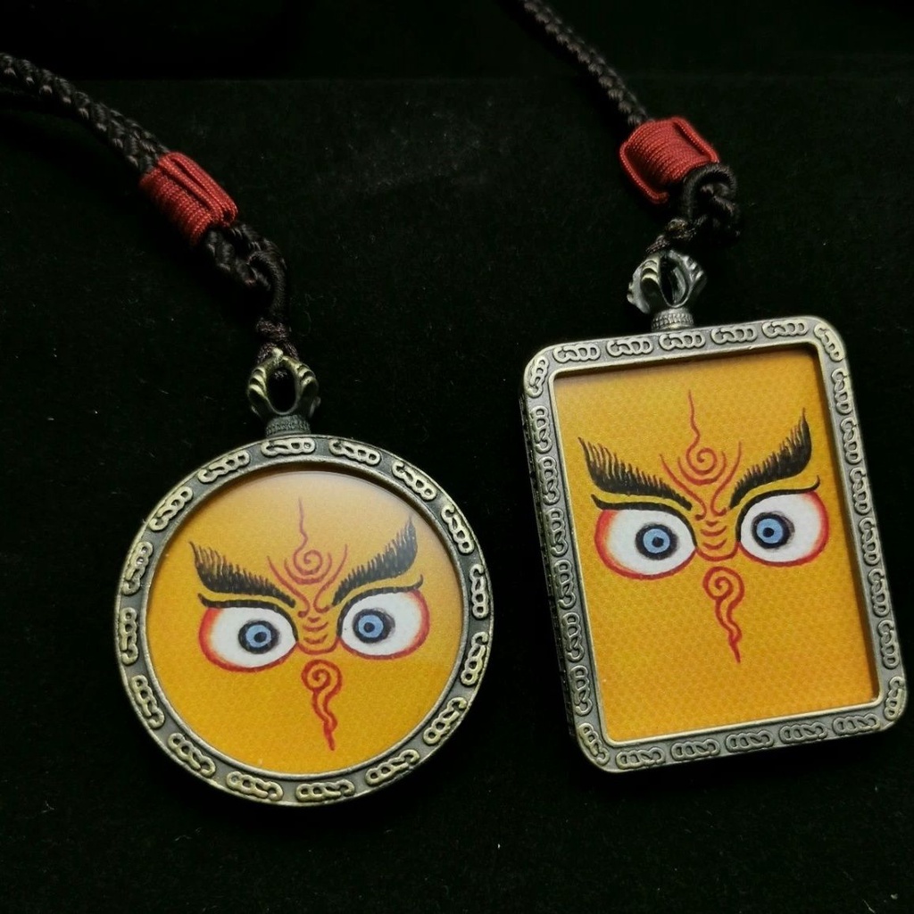 Tangka Mặt Dây Chuyền Màu Đồng Mặt Hình Mắt Mèo Huang Caishen Fayan Thangka Boruofa Boruofa