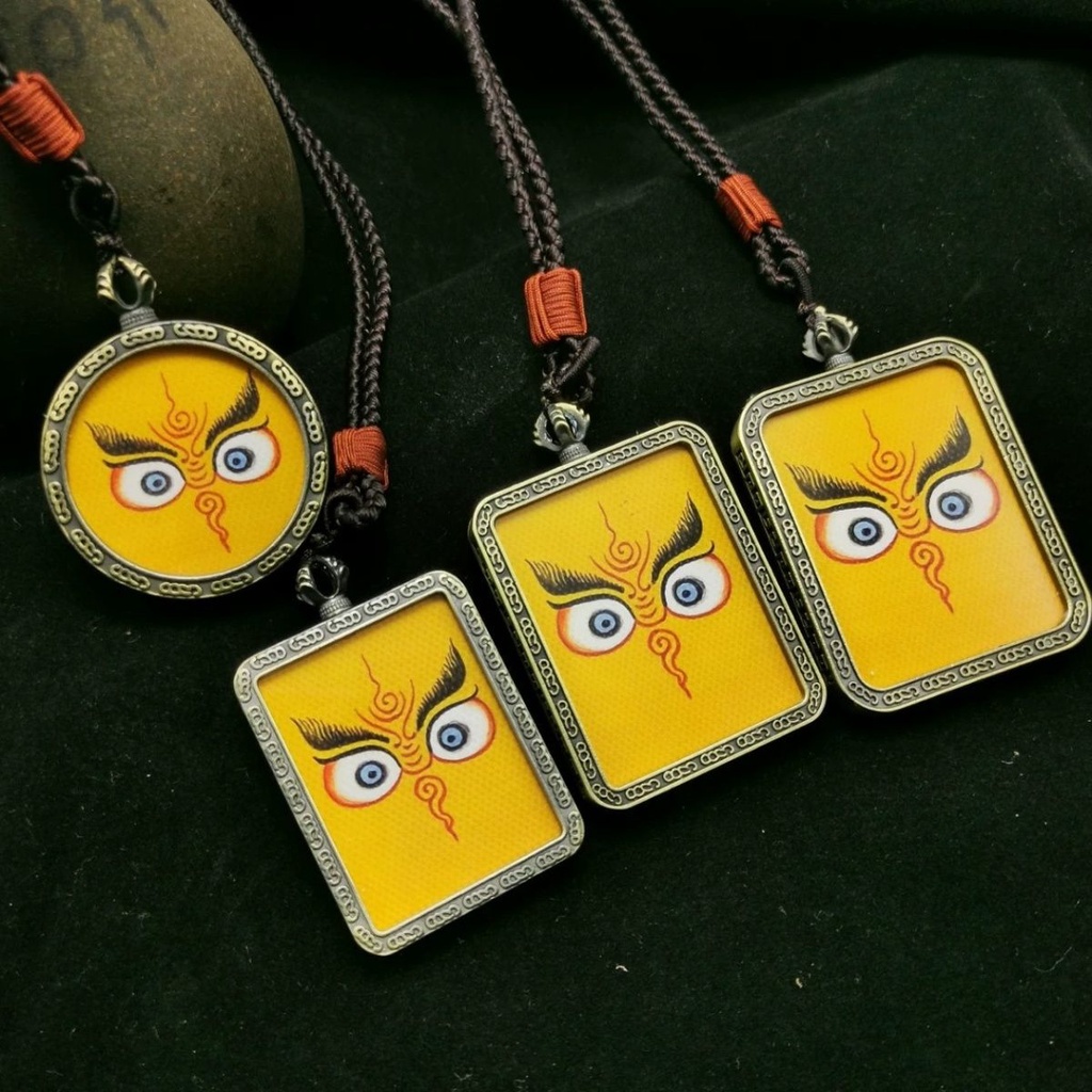 Tangka Mặt Dây Chuyền Màu Đồng Mặt Hình Mắt Mèo Huang Caishen Fayan Thangka Boruofa Boruofa