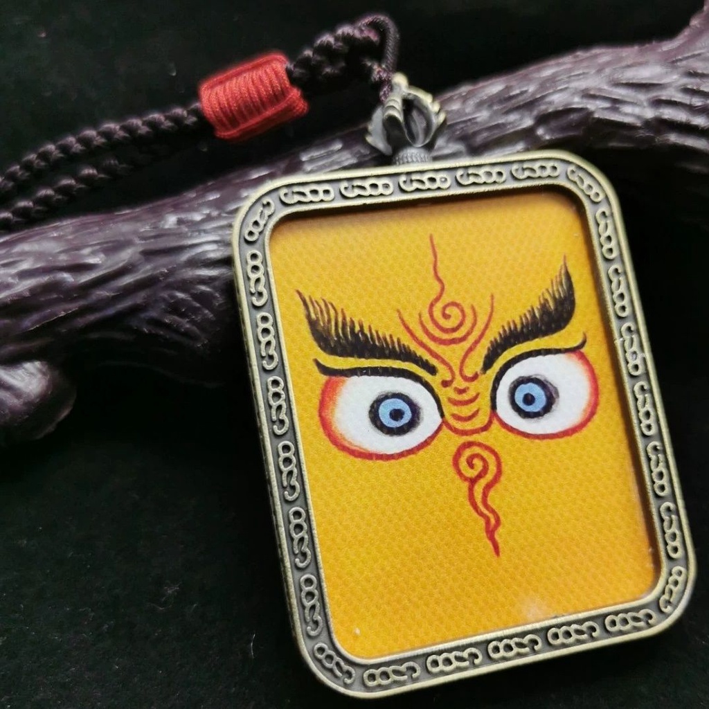 Tangka Mặt Dây Chuyền Màu Đồng Mặt Hình Mắt Mèo Huang Caishen Fayan Thangka Boruofa Boruofa