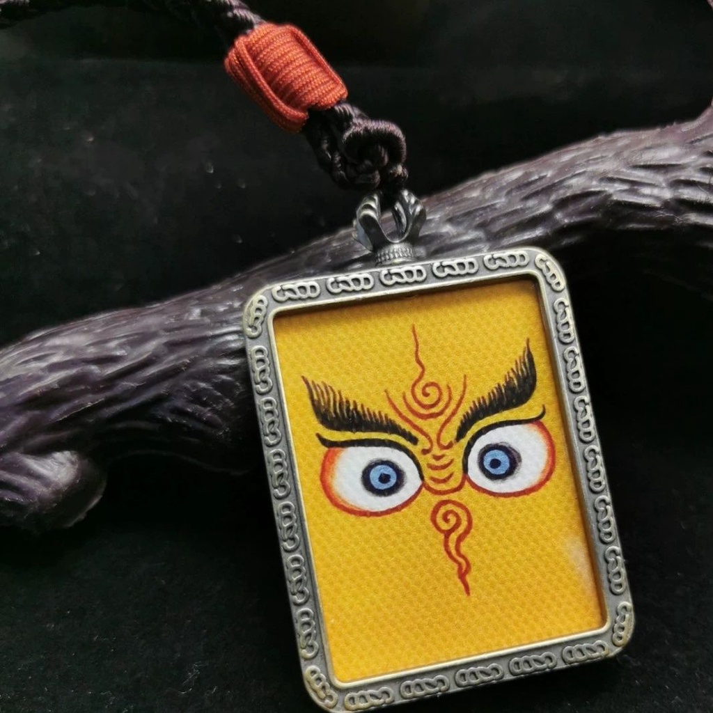 Tangka Mặt Dây Chuyền Màu Đồng Mặt Hình Mắt Mèo Huang Caishen Fayan Thangka Boruofa Boruofa